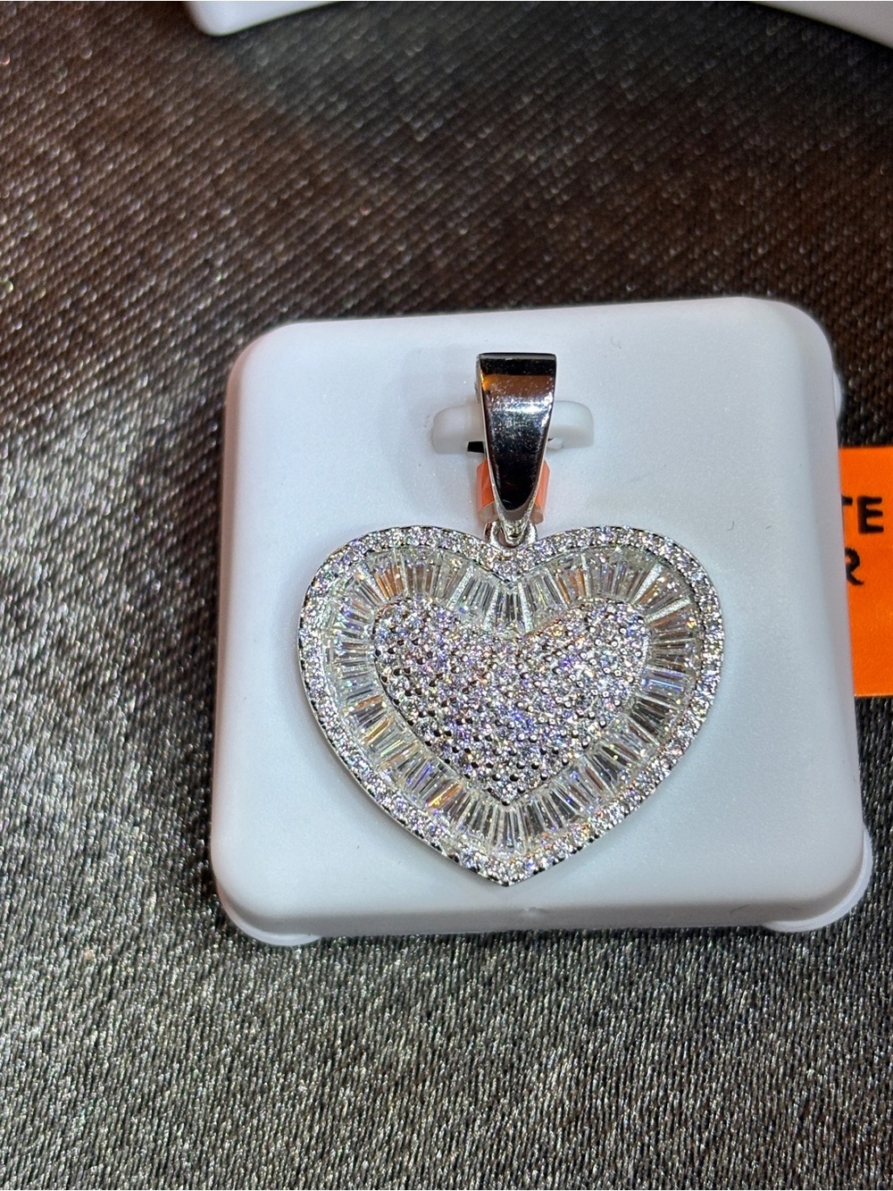 .925 Sterling Silver 3ct. VVS Moissanite Double Halo Heart Pendant - Picture 9 of 9